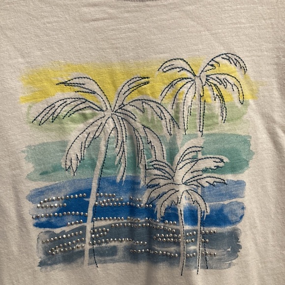 Christopher & Banks White Cotton Palm Trees Embellished Blouse Top Size XL - Picture 2 of 6